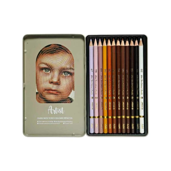 مداد رنگی12رنگ جعبه فلزی حرفه ای /آرتیست(رنگ پوست تیره ) آریا کد 3909